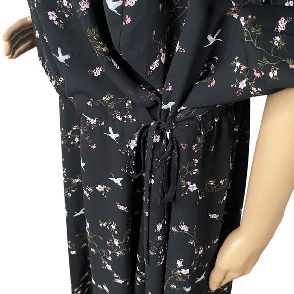 Torrid NWT Black Floral Bird Chiffon Ruffle Faux Wrap Dress SZ 4X - Picture 9 of 15